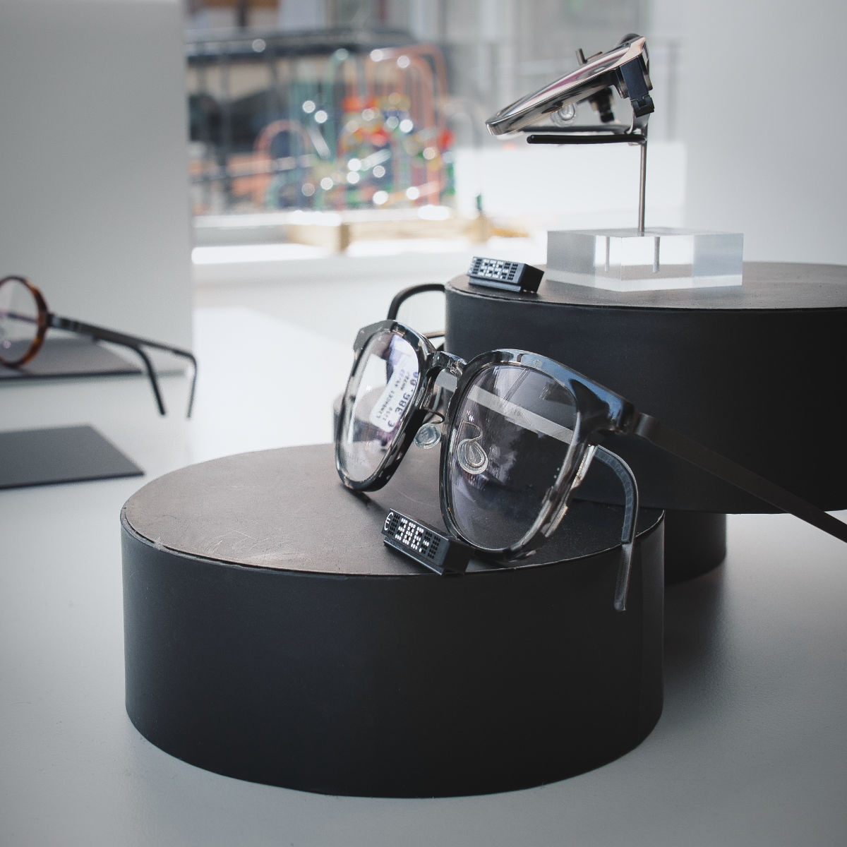 Modern design for style-conscious eyeglass wearers - elegant black frame in the display